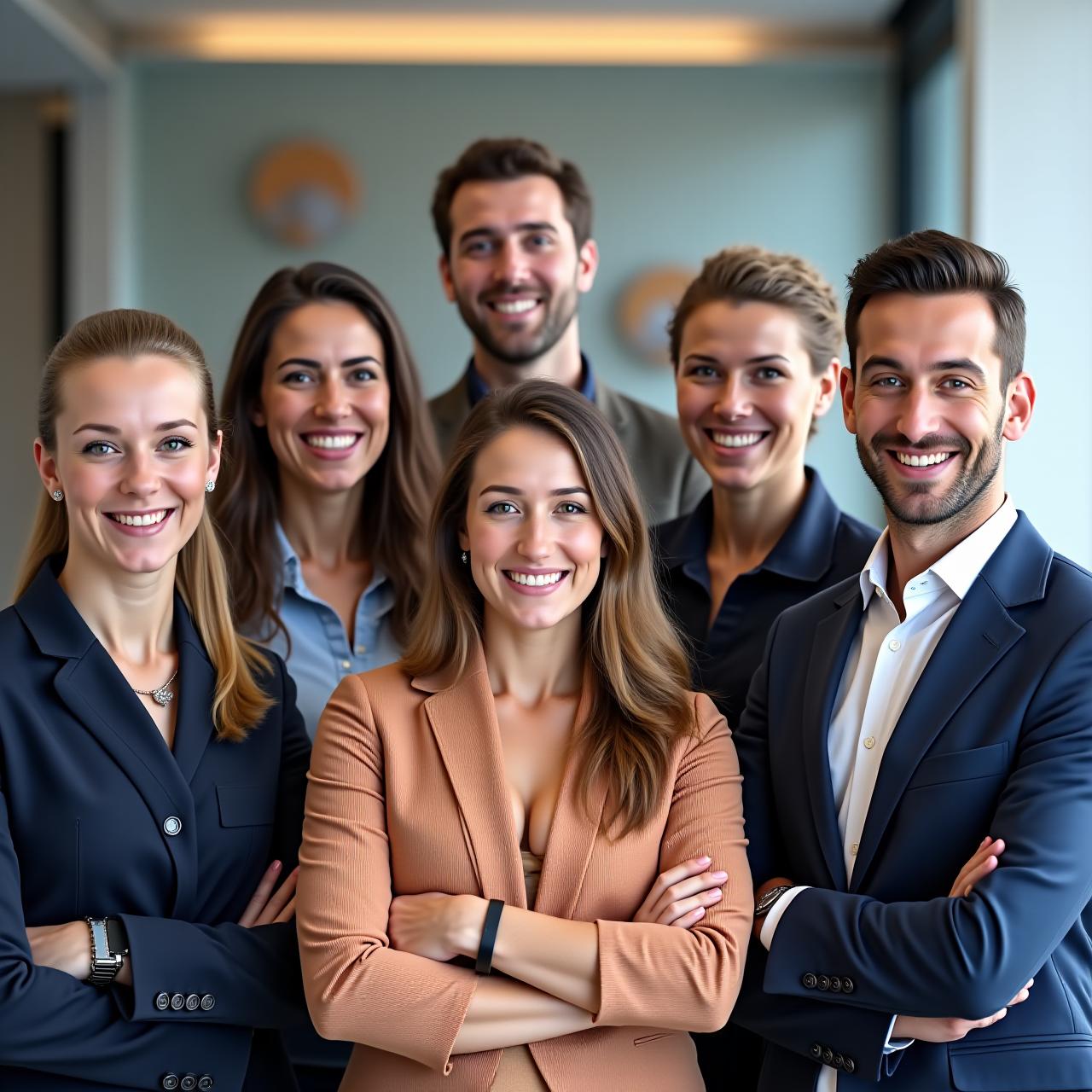 Retrato del equipo de Viajante Alma, expertos en turismo sonriendo en su oficina de Madrid.